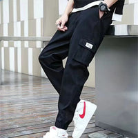 2025 Trendy Solid Color Pants, Multi Flap Pocket Men's Cargo Pants, Loose Casual Outdoor Hip Hop Pants, Men's Black Work Pants