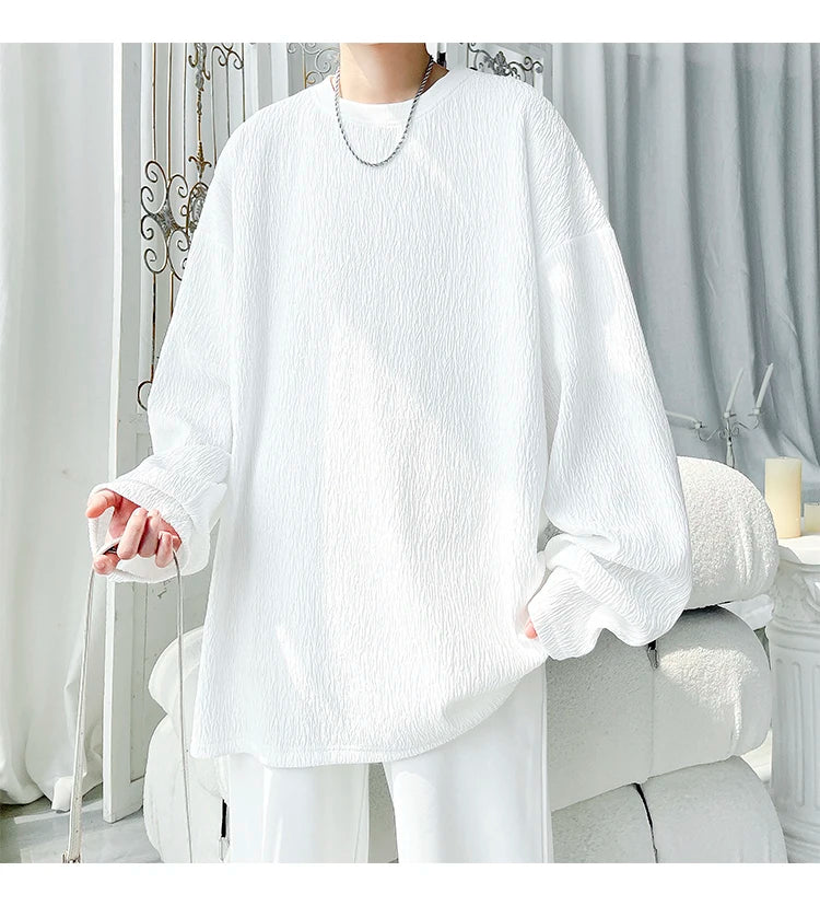 Men's Trendy Casual Long Sleeve T-Shirt High Street Loose Fit Comfortable Wear Modern Minimalist Style Everyday Essential