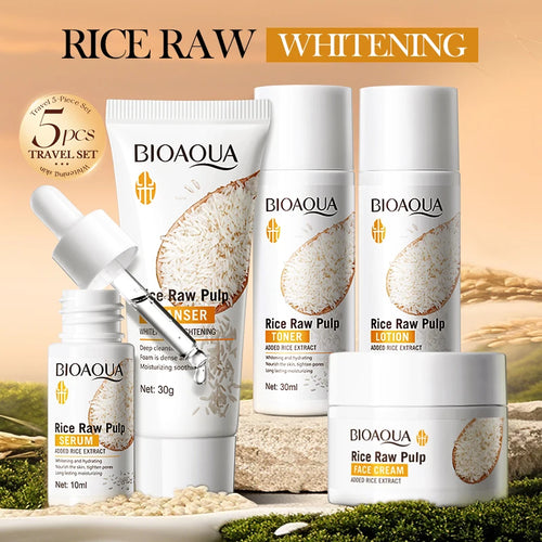 Rice Puree Skin Care Set & Soap Whitening Brighten Hydrating Moisturize Facial Cleanser+Toner+Essence+Lotion+Cream Skincare