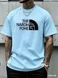 Men's Summer Trendy Round-neck T-shirt for Streetwear Loose Casual Top with Letter Print 100% Pure Cotton Comfortable Breathable