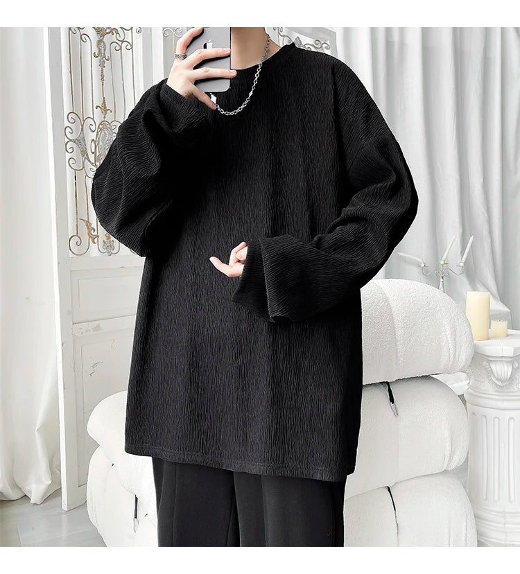Men's Trendy Casual Long Sleeve T-Shirt High Street Loose Fit Comfortable Wear Modern Minimalist Style Everyday Essential