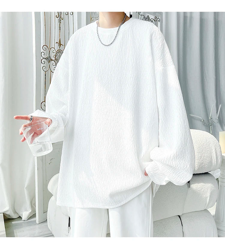 Men's Trendy Casual Long Sleeve T-Shirt High Street Loose Fit Comfortable Wear Modern Minimalist Style Everyday Essential