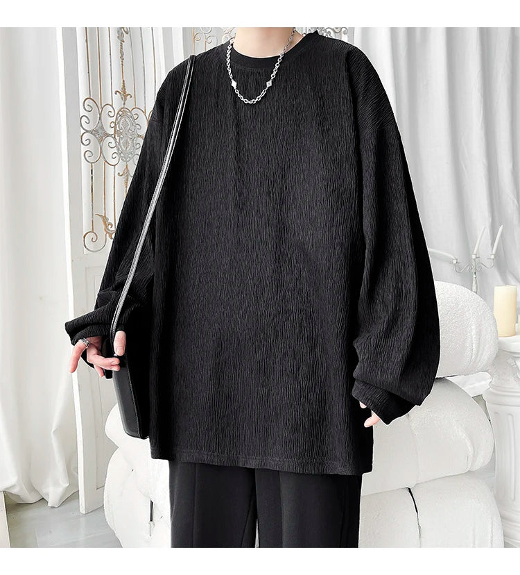 Men's Trendy Casual Long Sleeve T-Shirt High Street Loose Fit Comfortable Wear Modern Minimalist Style Everyday Essential