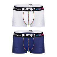 Men's PUMP! Mesh Boxer Briefs U Convex Pouch Rainbow Stitching Elastic Waistband Breathable Quick Dry Underwear