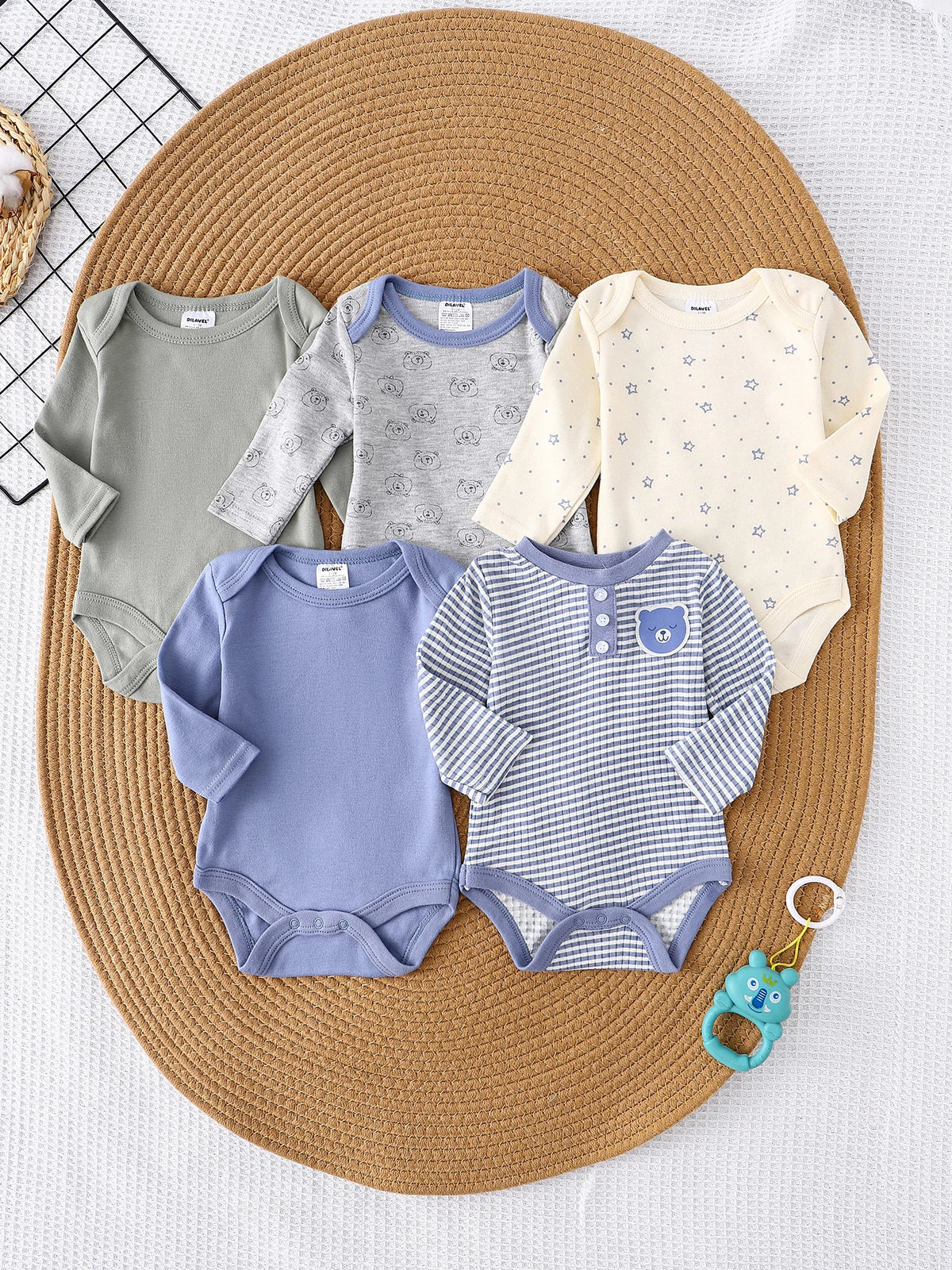 Baby Boy Clothes 5PCS Baby Boy Onesies Spring and Autumn Long-Sleeved Onesie Newborn Baby Clothes Cotton Fabric 0-9 Months