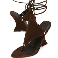 2026 Women's Summer Trendy Irregular High Heels Cross Tie Toe Sandals European and American Fashion Banquet Walking Shoes