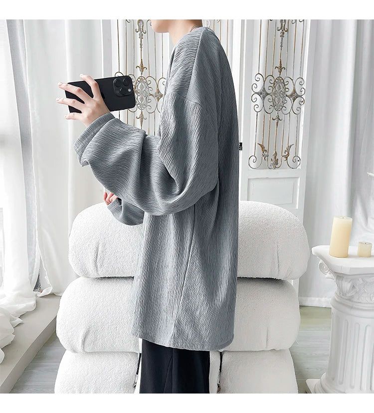Men's Trendy Casual Long Sleeve T-Shirt High Street Loose Fit Comfortable Wear Modern Minimalist Style Everyday Essential
