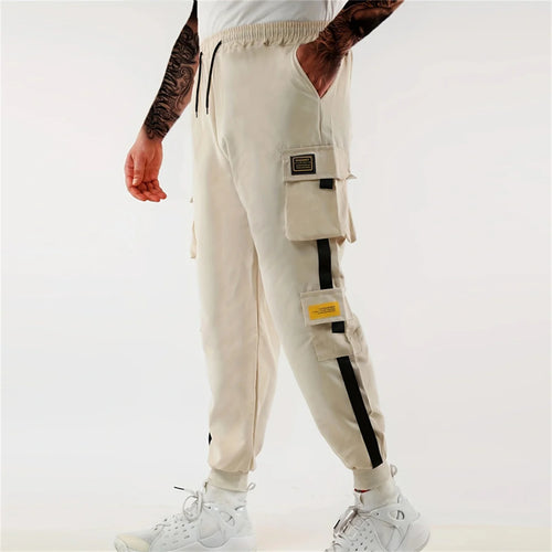 2025 Trendy Solid Color Pants, Multi Flap Pocket Men's Cargo Pants, Loose Casual Outdoor Hip Hop Pants, Men's Black Work Pants