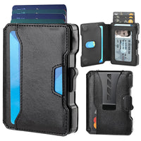 Minimalist Mens Wallet with Money Clip, Aluminum Pop Up Card Case and Leather Slots Credit Card Holder RFID Blocking Wallet