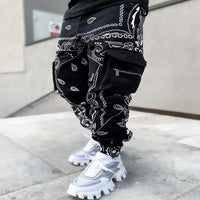 New Men's Cargo Pants Trend Printed Loose Hip Hop Fashion Street Wear Big Pocket Overalls Men Bright Color Four Seasons Trousers