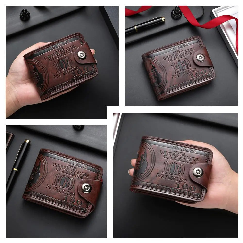 Men's Wallets with 100 US Dollar Pattern Hasp Male Leather Wallet with Zipper Card Holder Coin Pocket Purse Cartera Hombre