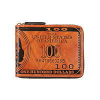 Men's Wallets with 100 US Dollar Pattern Hasp Male Leather Wallet with Zipper Card Holder Coin Pocket Purse Cartera Hombre