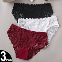 3PCS/Set Luxury Floral Embroidery Lace Panties Women's Briefs Breathable Underwear