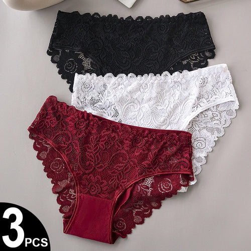 3PCS/Set Luxury Floral Embroidery Lace Panties Women's Briefs Breathable Underwear