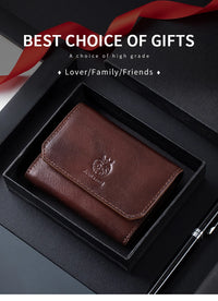 Genuine Leather Wallet for Men Minimalist Tri-Fold Purse with RFID Protection  Zipper Coin Pocket  Credit Card Slots