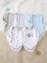 Baby Boy Clothes 5PCS Baby Boy Onesies Spring and Autumn Long-Sleeved Onesie Newborn Baby Clothes Cotton Fabric 0-9 Months