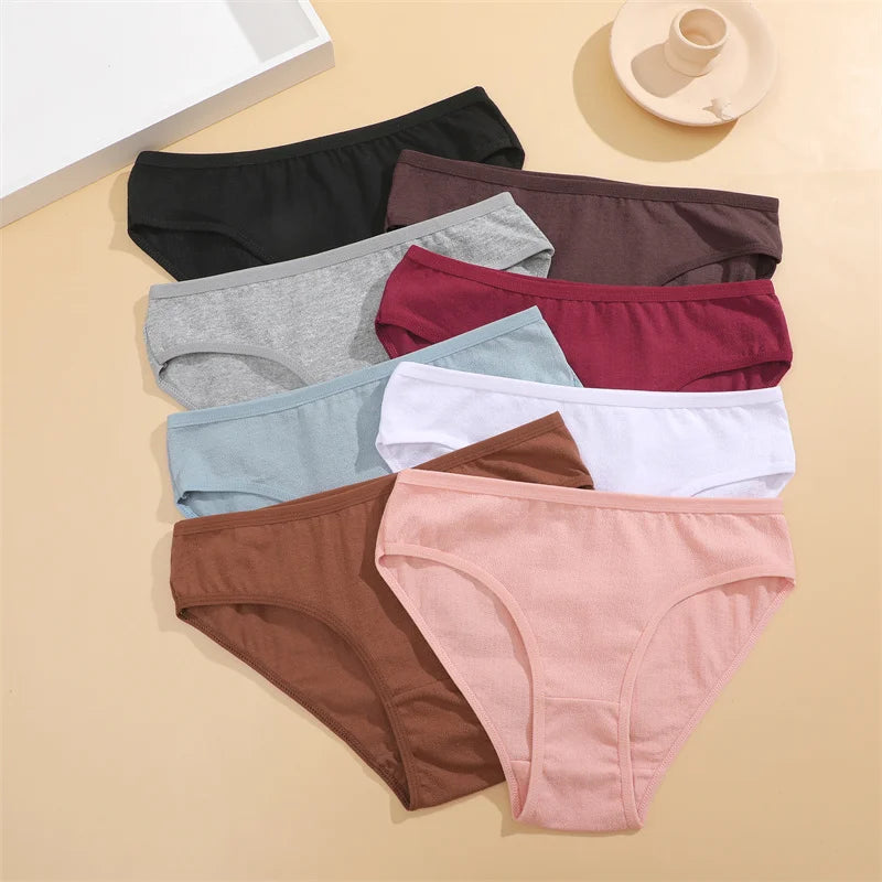 3PCS/Set Cotton Panties Women's Briefs Jacquard Design Solid Color Underpants S-XL