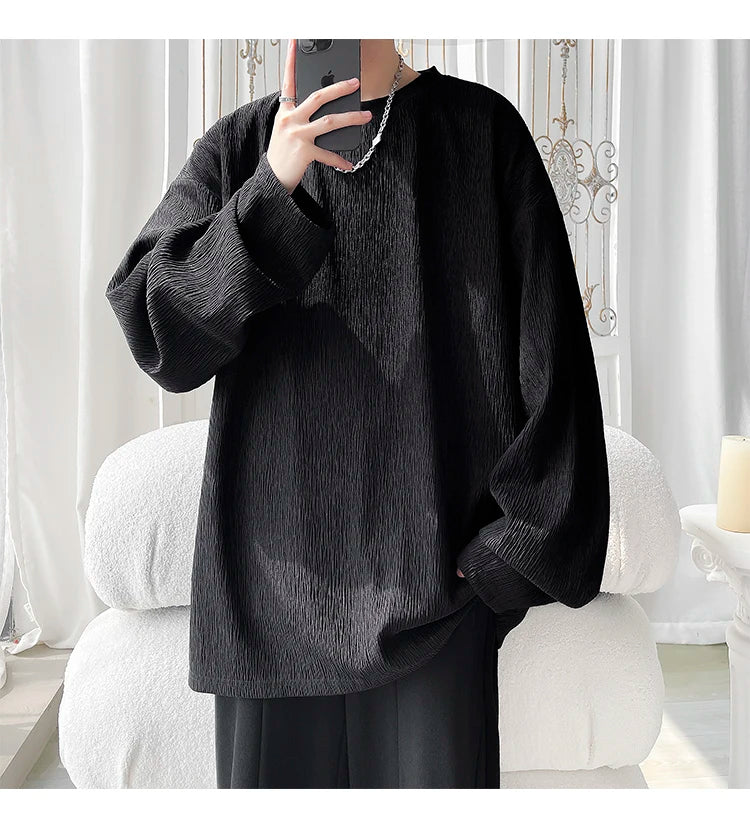 Men's Trendy Casual Long Sleeve T-Shirt High Street Loose Fit Comfortable Wear Modern Minimalist Style Everyday Essential