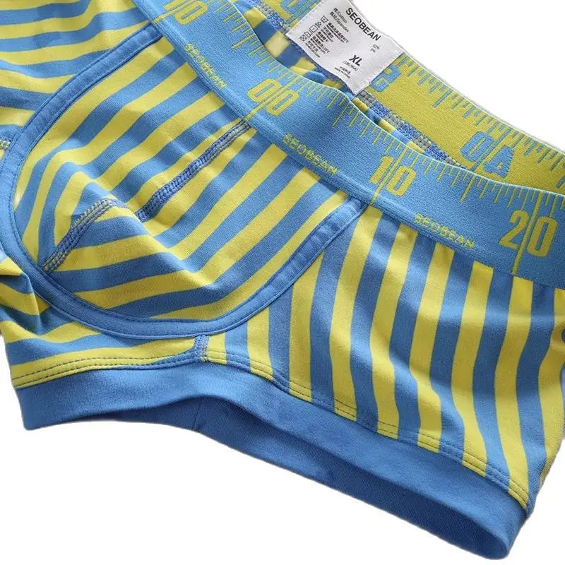 New Striped Boxer Briefs  Men's Comfortable Underwear Breathable Cotton Trunks with Elastic Waistband