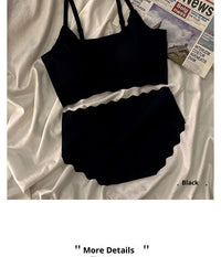 Seamless Scalloped Edge Bra and Panty Set for Women, Gray Black White Skin-Friendly Wireless Comfortable Lingerie Set