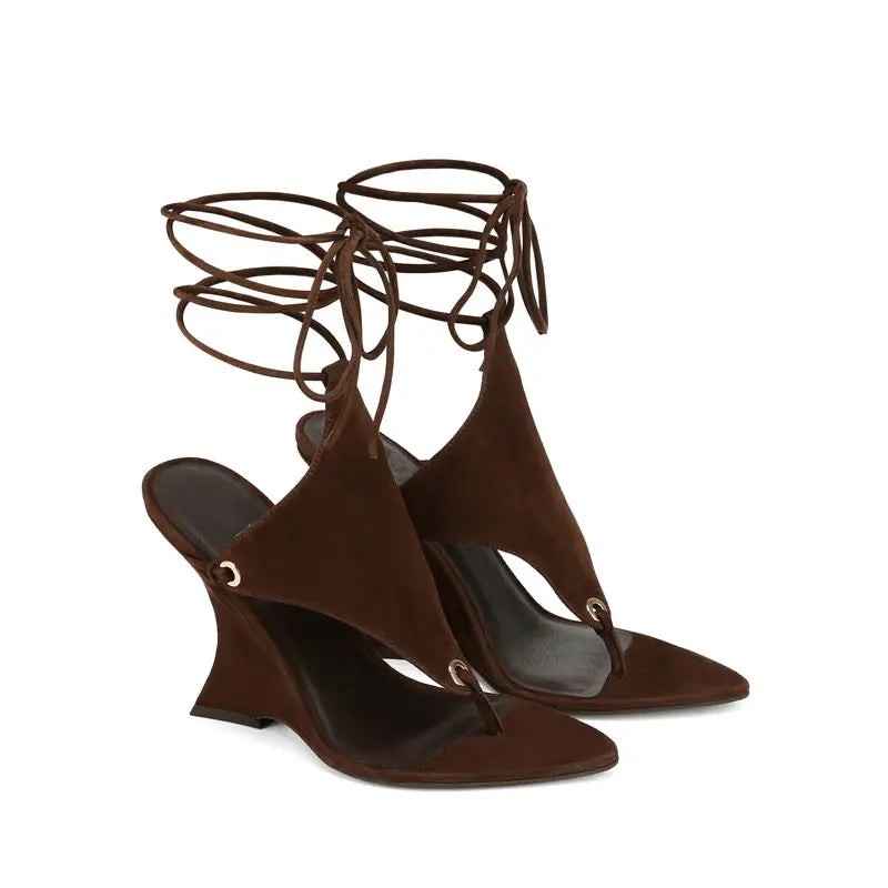 2026 Women's Summer Trendy Irregular High Heels Cross Tie Toe Sandals European and American Fashion Banquet Walking Shoes