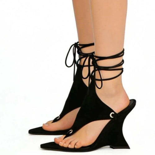 2026 Women's Summer Trendy Irregular High Heels Cross Tie Toe Sandals European and American Fashion Banquet Walking Shoes