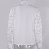 Women Elegant Embroidery Lace Blouse Shirt 2021 Spring Casual Long Sleeve Stand Collar Tops Office Lady Solid Color Blouse