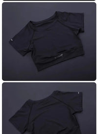 Trendy Women's Fitness Crop Top - Fitted Breathable Short Sleeve, Quick-Dry Yoga Running Shirt, Summer Workout Sports Tee