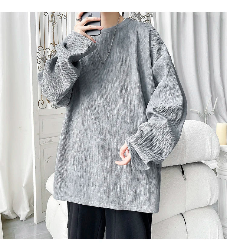 Men's Trendy Casual Long Sleeve T-Shirt High Street Loose Fit Comfortable Wear Modern Minimalist Style Everyday Essential
