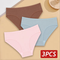 3PCS/Set Cotton Panties Women's Briefs Jacquard Design Solid Color Underpants S-XL