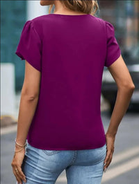 Elegant Women Blouse 2023 Summer Solid Short Sleeve Red Shirt Hollow Lace Panel Female Office Social Chiffon Blouses And Shirts
