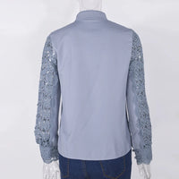 Women Elegant Embroidery Lace Blouse Shirt 2021 Spring Casual Long Sleeve Stand Collar Tops Office Lady Solid Color Blouse
