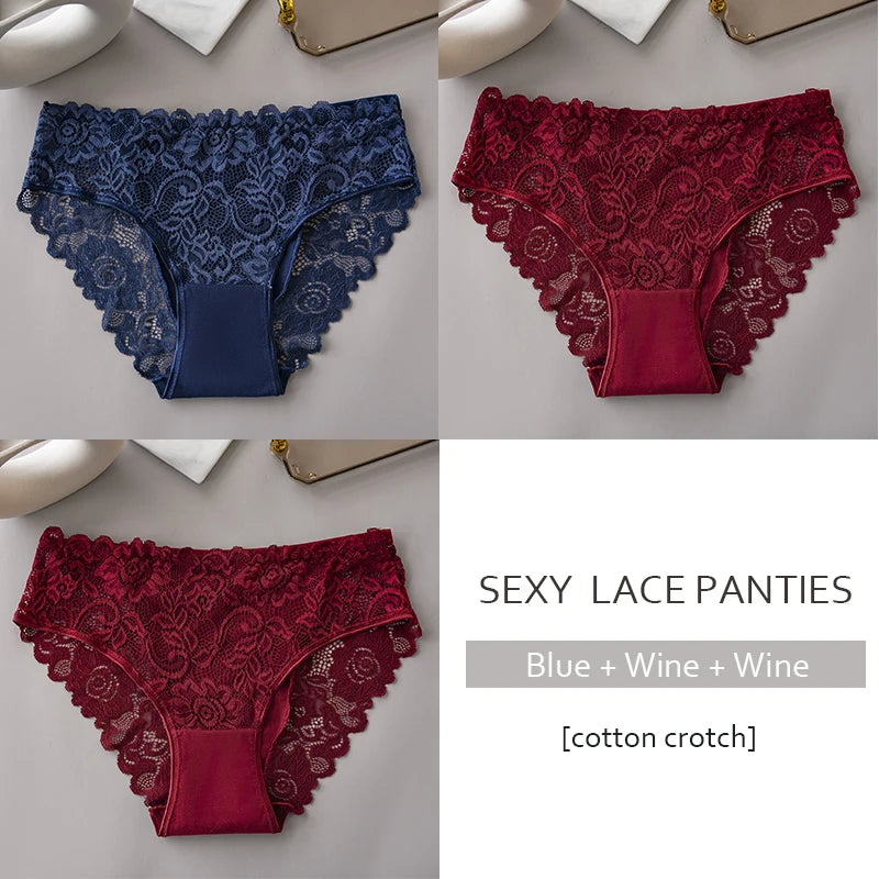 3PCS/Set Luxury Floral Embroidery Lace Panties Women's Briefs Breathable Underwear
