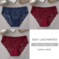 3PCS/Set Luxury Floral Embroidery Lace Panties Women's Briefs Breathable Underwear