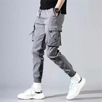 2025 Trendy Solid Color Pants, Multi Flap Pocket Men's Cargo Pants, Loose Casual Outdoor Hip Hop Pants, Men's Black Work Pants