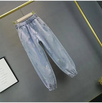 High waisted Jeans For Summer 2026 New Loose Elastic waist Hot pressed Diamond Pants Women's Casual Denim Trousers