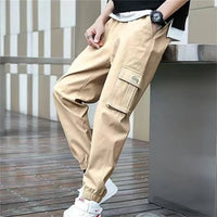 2025 Trendy Solid Color Pants, Multi Flap Pocket Men's Cargo Pants, Loose Casual Outdoor Hip Hop Pants, Men's Black Work Pants