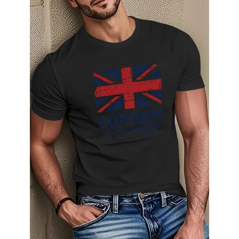 Men's pure cotton T-shirt trendy retro pattern print embellishment T-shirt casual street decoration T-shirt