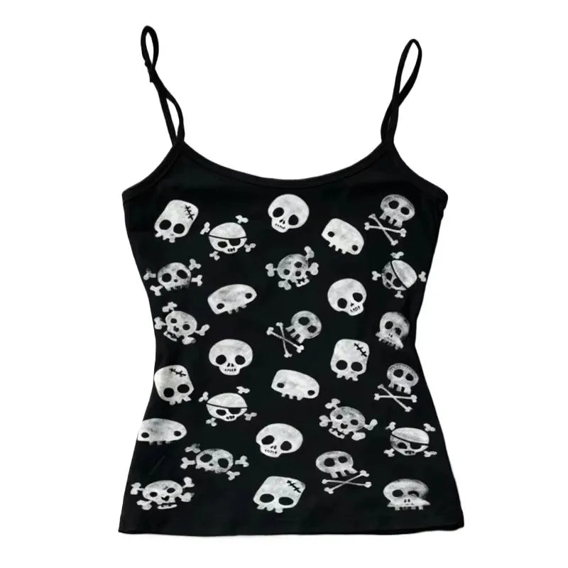 Gothic Women's Crop Top With Suspenders Y2K Vintage Emo Aesthetic Blouse Summer Top 90s Style