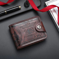 Men's Wallets with 100 US Dollar Pattern Hasp Male Leather Wallet with Zipper Card Holder Coin Pocket Purse Cartera Hombre
