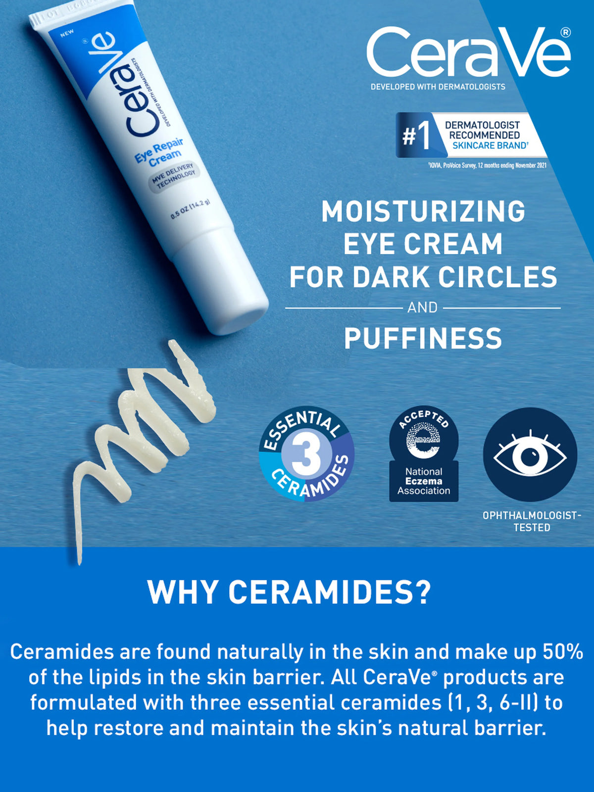 CeraVe Eye Repair Cream Under Eye Moisturizer With Hyaluronic Acid Niacinamide Marine Botanical Complex Daily Skin Care