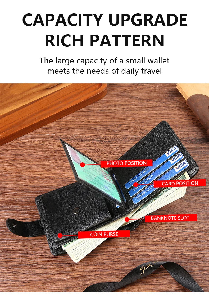 Vintage Wallet for Men Leather Short Hasp Man Wallets Casual Durable Coin Pouch Male Slim Photo ID Card Holders Purse Money Clip
