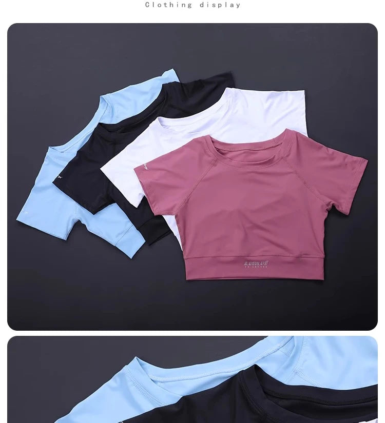 Trendy Women's Fitness Crop Top - Fitted Breathable Short Sleeve, Quick-Dry Yoga Running Shirt, Summer Workout Sports Tee