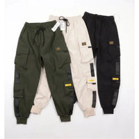 2025 Trendy Solid Color Pants, Multi Flap Pocket Men's Cargo Pants, Loose Casual Outdoor Hip Hop Pants, Men's Black Work Pants