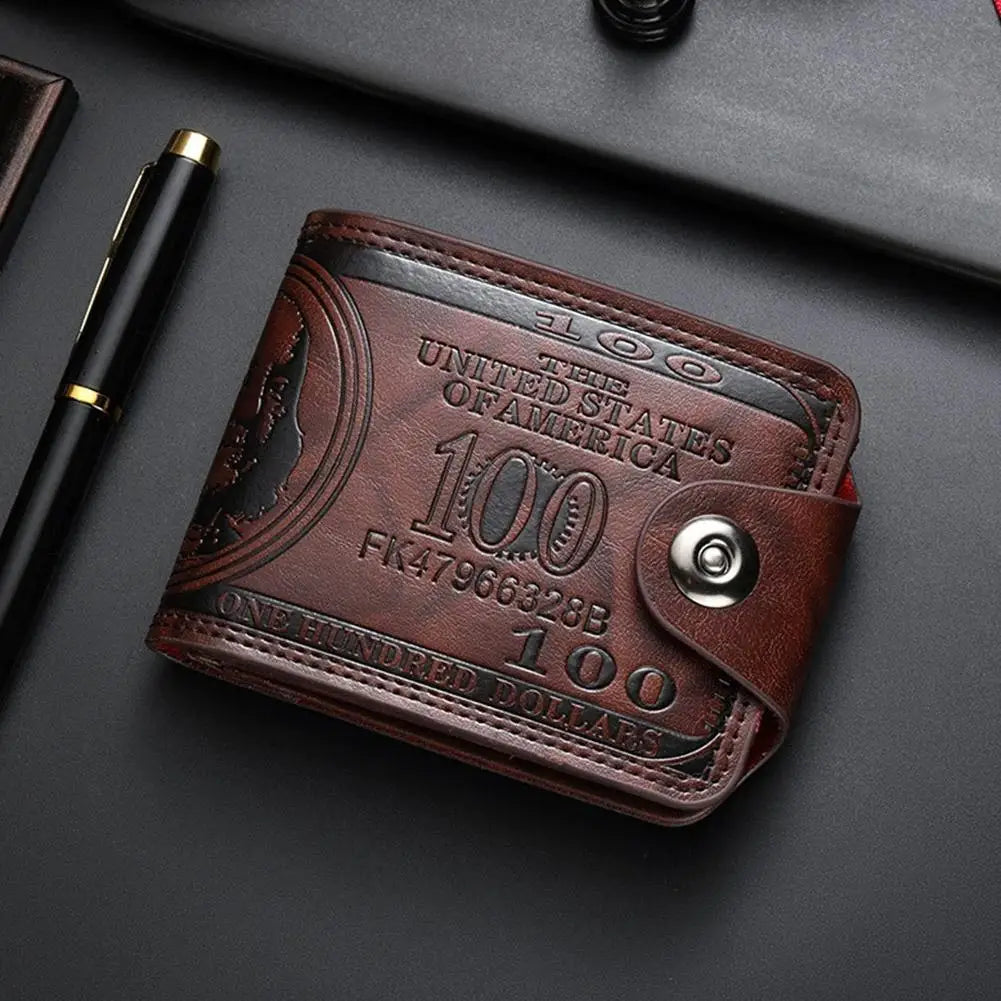 Men's Wallets with 100 US Dollar Pattern Hasp Male Leather Wallet with Zipper Card Holder Coin Pocket Purse Cartera Hombre