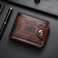 Men's Wallets with 100 US Dollar Pattern Hasp Male Leather Wallet with Zipper Card Holder Coin Pocket Purse Cartera Hombre