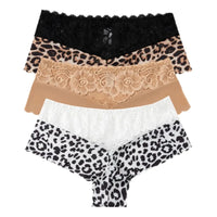 Women's 3-Piece Leopard Lace Panties Underwear Solid Color Knickers Set