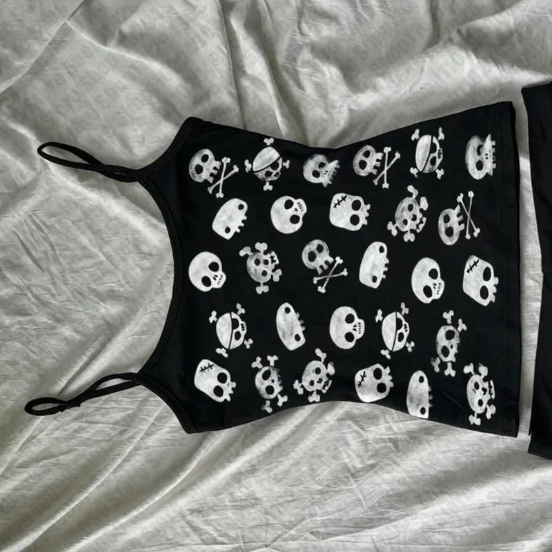 Gothic Women's Crop Top With Suspenders Y2K Vintage Emo Aesthetic Blouse Summer Top 90s Style