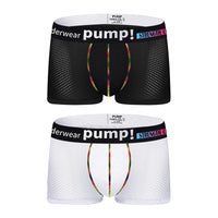 Men's PUMP! Mesh Boxer Briefs U Convex Pouch Rainbow Stitching Elastic Waistband Breathable Quick Dry Underwear