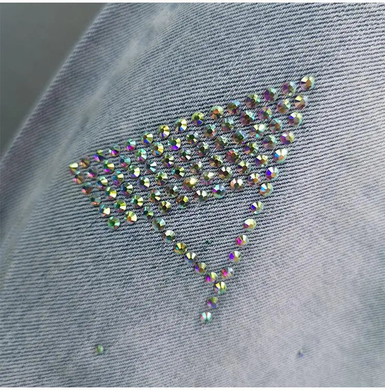 High waisted Jeans For Summer 2026 New Loose Elastic waist Hot pressed Diamond Pants Women's Casual Denim Trousers
